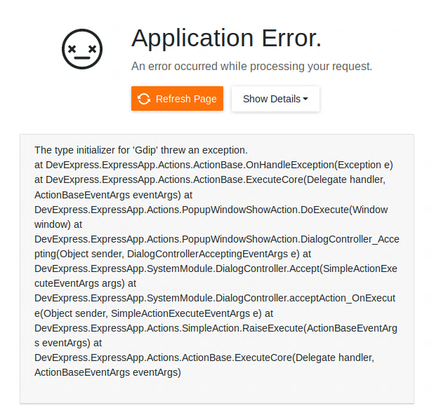 How to fix “The type initializer for ‘Gdip’ threw an exception” caused by the netcore framework depencency, when you run a Xaf Blazor App on ubuntu linux 18.04